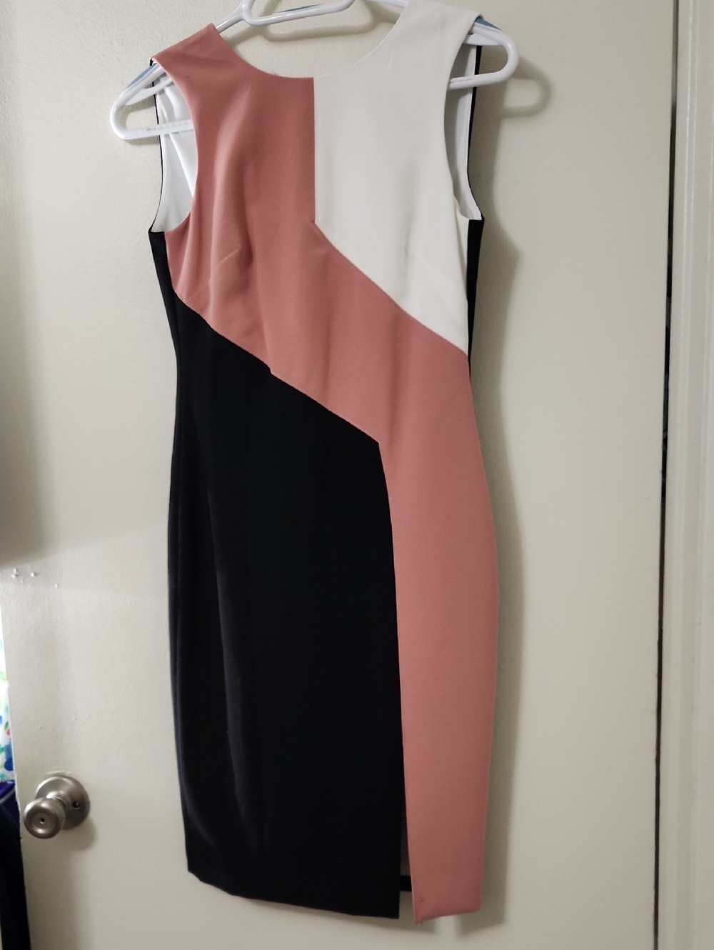 White House Black Market Black, Dusty Pink & White Colorblock Midi Dress
